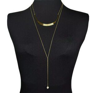 BaubleBar Tiered Necklace Gold Tone Chain Pave Star and Moon Layered